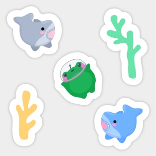 Kawaii Frog And Sharks Sticker